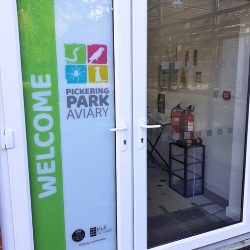 An image of the door graphic for pickering park aviary in hull.